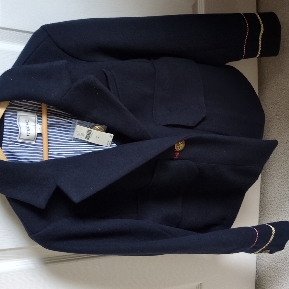 NWT Maeve Elegant Black Blazer with Gold Button and Red Stitching